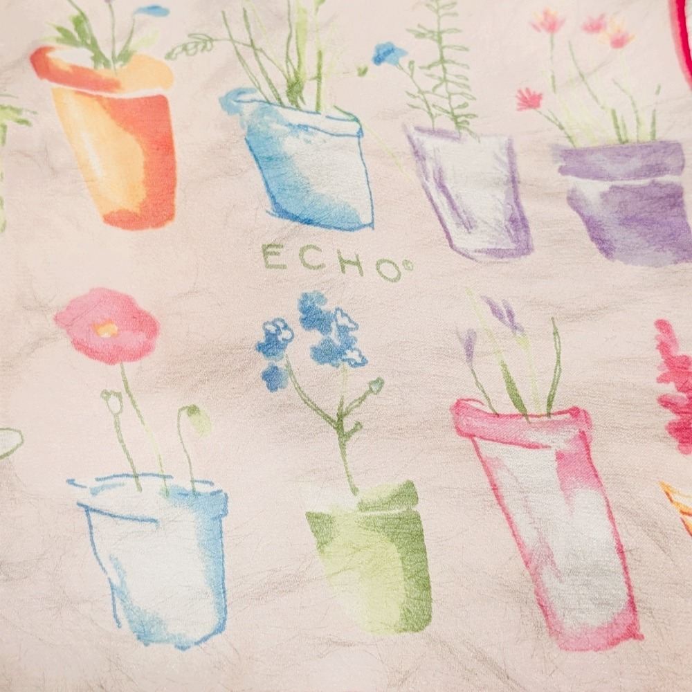 Vintage Echo Silk Head & Neck Scarf Potted Flowers Hot Pink Border - Picture 2 of 7